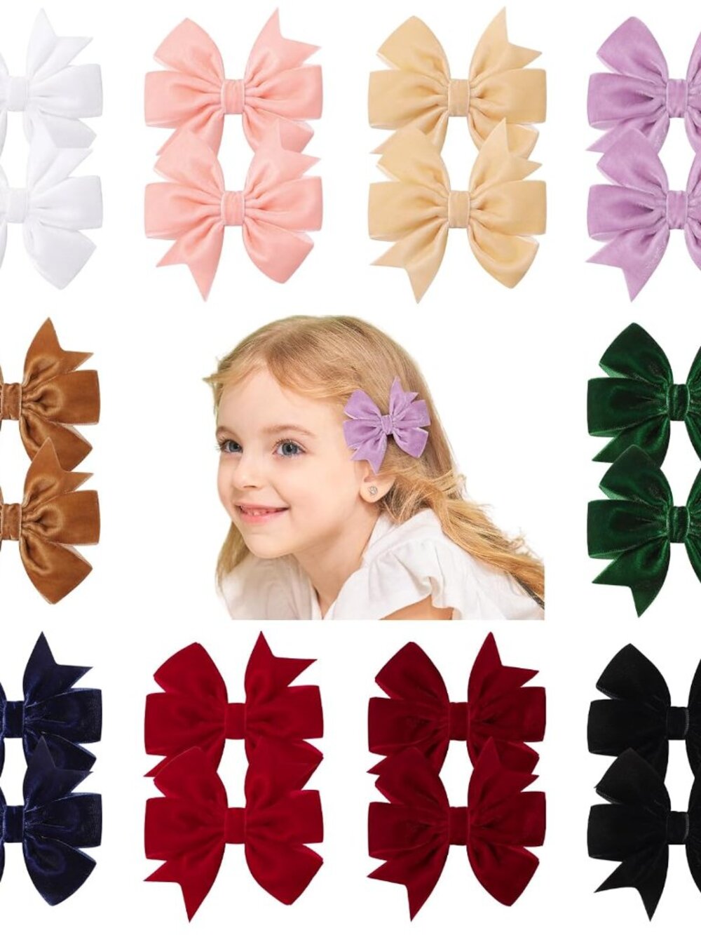 20PCS Velvet Hair Bows, 3" Hair Bows Clips for Girls Toddlers